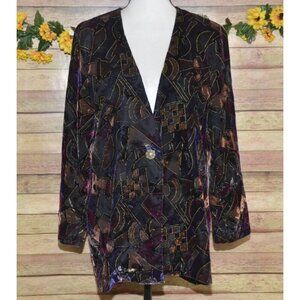 Vintage 80's Tres Paquette Velvet Blazer Jacket Mixed Print Size M Unique Retro